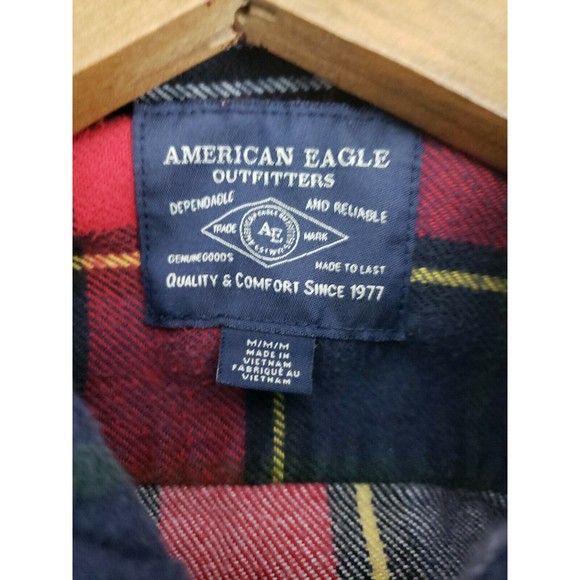 American Eagle Flannel Button Down Red Blue Plaid Mens Size Medium - Picture 6 of 10